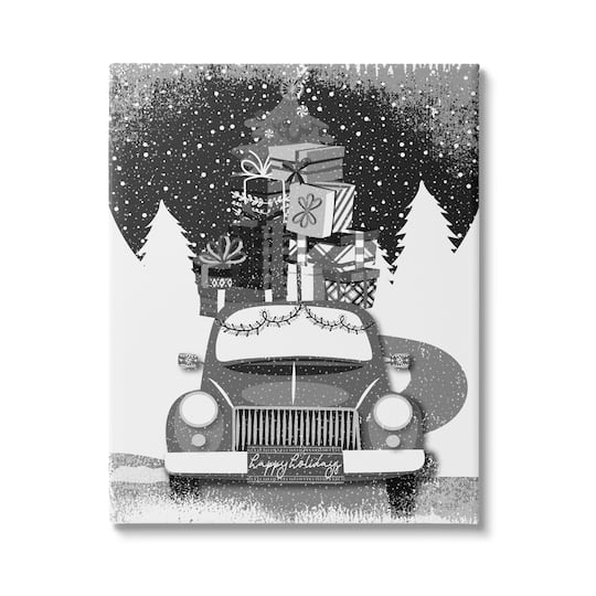 Stupell Industries Happy Holidays Gifts Car Canvas Wall Art